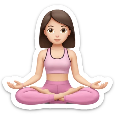 white brunette girl in light pink workout clothes meditating sticker