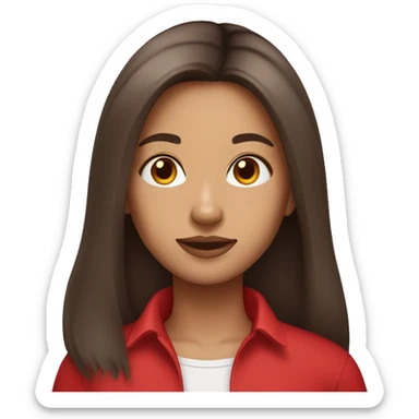 woman emoji light to medium skin, straight long dark brown hair with middle part red shirt  sticker