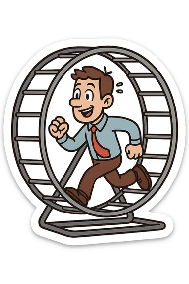 Uomo che corre dentro la ruota del criceto sticker