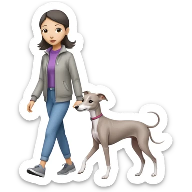 Asian girl walking an all grey Italian greyhound sticker