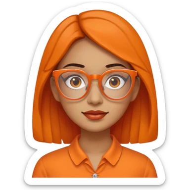 hispanic woman with  orange sectacles and orange blouse  with a collar sticker