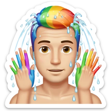 A weird smelly man with rainbow nails taking a shower  sticker