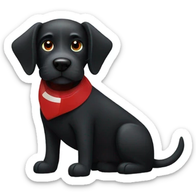 Black dog with a red collar and a football  sticker