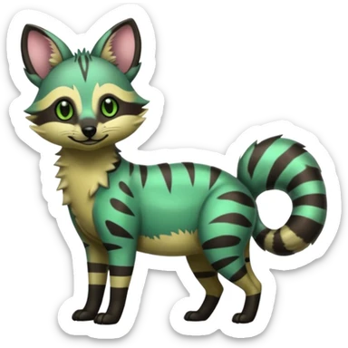 Cute adorable kawai Shiny Green Colorful Dusky Dark Gloomy Glossy Aardwolf-Genet-Bobcat-fusion-animal-hybrid-creature, full body sticker