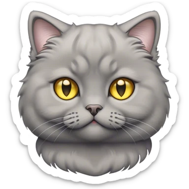 Cinematic Adorable Fluffy Grey Scottish Fold Cat Portrait Emoji, Adorable folded ears perched atop its soft, round head, head tilted cutely with big, sparkling yellow eyes, soft grey fur with darker points on the ears, face, and paws, Simplified yet irresistibly adorable features, highly detailed, glowing with a soft, warm glow, high shine, affectionate and playful, stylized with a touch of whimsy, bright and endearing, soft glowing outline, capturing the essence of a curious and loving kitten with the signature charm of a Scottish Fold's unique folded ears, so cute it feels like it could leap out of the screen and snuggle up for a cuddle! sticker