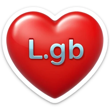 A photograph of a high-quality 3D heart-shaped emoji with a polished, glossy finish.The texture is smooth and candy-like, with a glass-like sheen that gives it a modern, high-end aesthetic. Add text as "LGB" in centre of heart sticker
