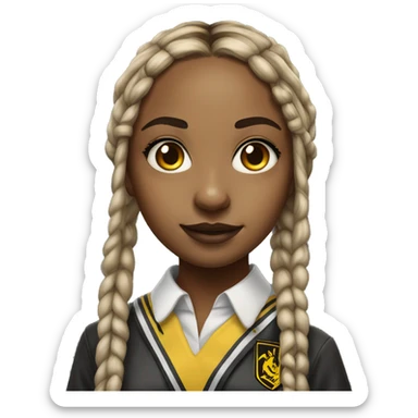  Hyper realistic girl with long box braids wearing Hufflepuff school uniform sticker