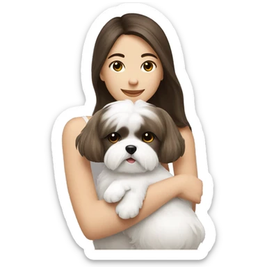 Brunette girl hugging her white Shih tzu sticker