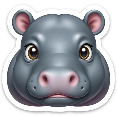 Cinematic Cute Hippo Portrait Emoji, Head tilted playfully and inquisitively, featuring a glossy slate-gray hide with a gentle sheen and round, sparkling eyes filled with curious charm, Simplified yet irresistibly adorable features, highly detailed, glowing with a warm, friendly glow, high shine, affectionate and serene, stylized with a touch of aquatic whimsy, bright and endearing, soft glowing outline, capturing the essence of a mischievous yet loving hippo, so playful it feels like it could splash out of the screen and into your arms! sticker