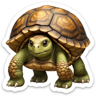 cinematic-tortoise-realistic-full-body-walking-emoji,-sturdy-domed-shell-in-rich-earthy-tones,-thick-scaled-legs-moving-slowly-but-deliberately,-wrinkled-wise-face-peering-ahead-with-calm-determination,-small-dark-eyes-reflecting-centuries sticker