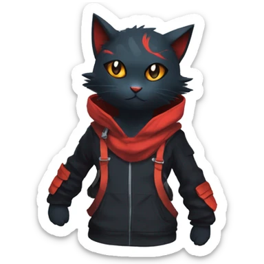 Edgy Shy Anthro Ninja cool pretty dark Litten-Pokémon-cat-fursona-animal techwear sticker
