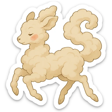 vanilla-colored cloud doe, floating with rosy cheeks and witch-like grace, ghibli style sticker