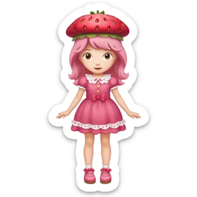 Strawberry shortcake human girl full body and legs with a strawberry hat on her hair without a cake sticker