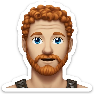 35 year old viking, male, curly red hair, blue eyes, pale sticker