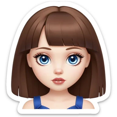 pretty bratz baddie, pale skin, bangs straight brown hair, dark blueen eyes sticker