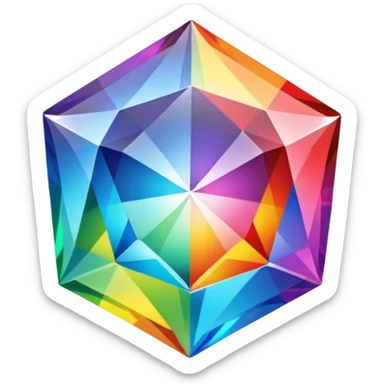 A 3d, not too detailed rainbow colored gem shaped prismatic icon sticker