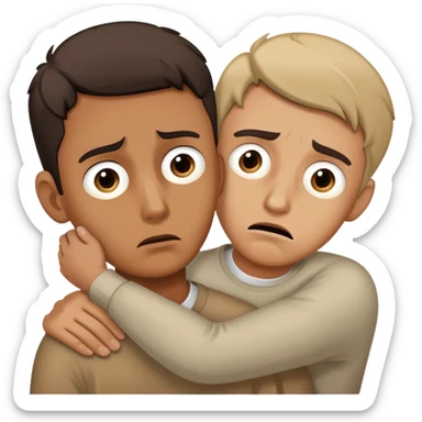 man with anxious worried expression desperately clinging and holding onto someone with fearful abandoned look in his eyes sticker
