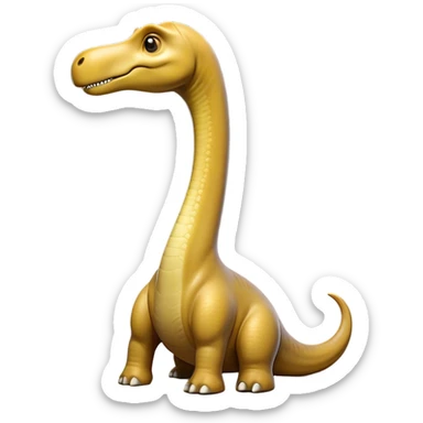 Beautiful and Majestic Brachiosaurus Portrait Emoji, Head and body resting in serene repose with a gentle, confident expression, showcasing its monumental, elongated neck and a small, refined head with tranquil eyes, Simplified yet exquisitely endearing features, highly detailed, glowing with a soft, drowsy golden light, high shine, relaxed and utterly majestic, stylized with an air of timeless prehistoric splendor, soft glowing outline, capturing the essence of a beautiful and majestic Brachiosaurus that feels destined to become the next viral icon of awe-inspiring ancient beauty! sticker