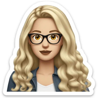 White girl with long voluminous blonde hair balayage wearing glasses and mac book
 sticker