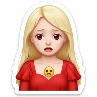sad girl in a long red dress, with a tear, emoji style sticker