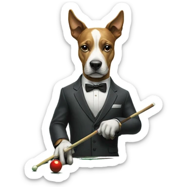 Dog wearing a suit playing pool at a pool table sticker