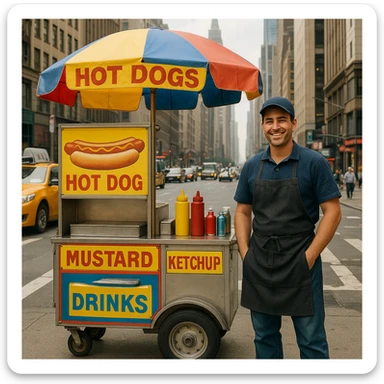 hotdog seller in New York with cart sticker