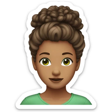 girl with curly brown hair, topknot, green eyes sticker