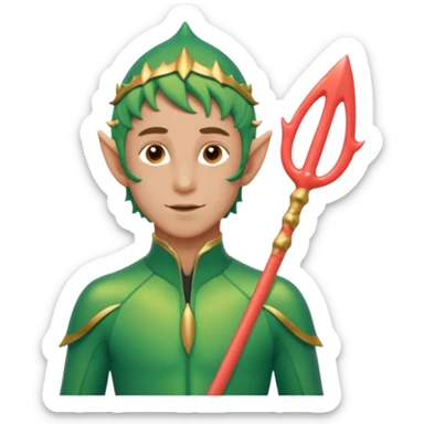 male elf in iridescent wetsuit, coral staff. Gills on neck legolas sticker