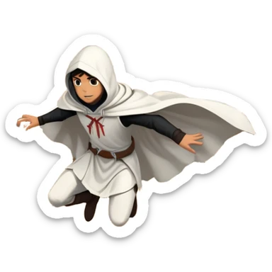 An icon featuring a hero performing a leap of faith from a tower in Florence, inspired by adventure games like Assassin's Creed. The design captures the dramatic moment mid-air, with detailed architecture and a bustling city below. Transparent background sticker