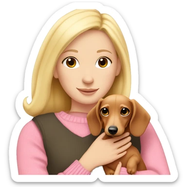 White girl blonde hair pink sweater hugging dachshund sticker