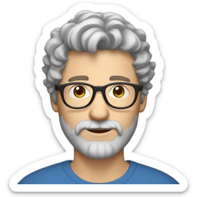 one european guy with short curly light brown hair and blue eyes and glasses and a light grey beard, sticker