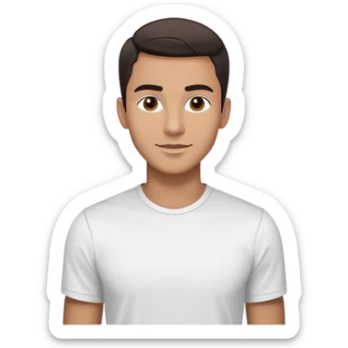 Energetic dancer-like man in his late 20s with light brown complexion, elongated face, fine jawline, high cheekbones, intense brown eyes, medium eyebrows, straight narrow nose, expressive friendly smile, short dark hair styled fresh and modern, vibrant pose, wearing a white fitted athletic shirt sticker