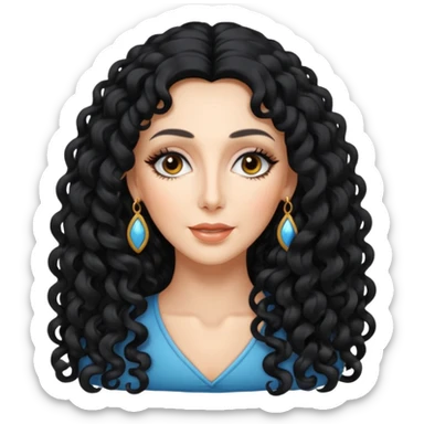 Cher with long black curly hair sticker