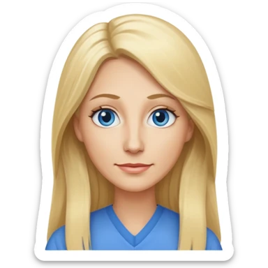 a 40 year old teacher with long blonde hair and blue eyes long face smaller eyes sticker