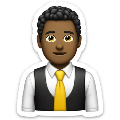 chico blanco con pelo negro chaleco de obra amarillo fosforito y camisa blanca con corbata negra sticker