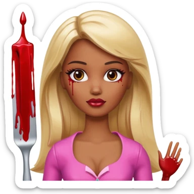 Brown skin blonde hair barbie with blood sticker