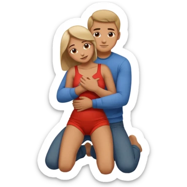 man on knees, facing standing woman, hugging her waist sticker