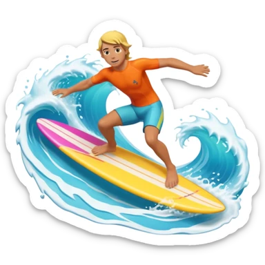 cute surfer riding big ocean waves, dynamic action pose, splash water, colorful surfboard, tropical vibe, 3D cartoon, mobile game icon style, bright colors, soft shadows, clean background, no text, no watermark sticker