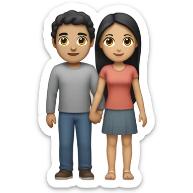 a couple holding hands. the guy has black hair and is Persian and Filipino mix and the girl has brunette hair white and asian. sticker