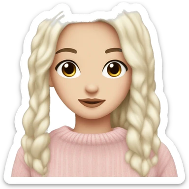 Pretty darkbrown eyed white girl with jetblack hair light pink sweater cozy sticker