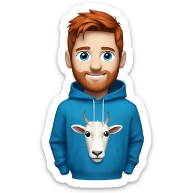 messi with a blue goat, blue eyes, puma hoodie, reddish hair, freckles  sticker