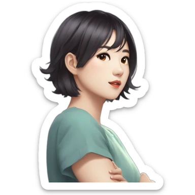arms crossed kpop girl idol short hair looking back over shoulder sticker