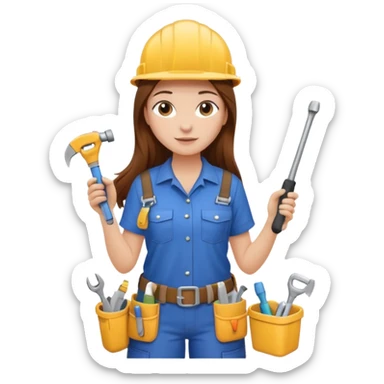 beautiful girl with long brown hair constructing new bathroom area with new shower and amenities  sticker