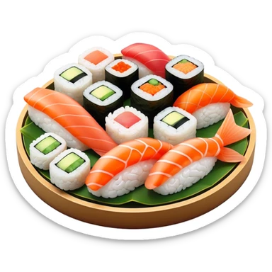Cinematic Realistic Sushi Dish Emoji, depicted as an artful arrangement of fresh sushi with vibrant colors rendered with lifelike textures and delicate, natural lighting. sticker