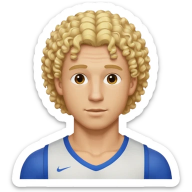 Athletic man with blond curly hair, straight on sides, thick neck  sticker