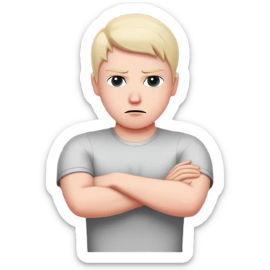 person building brick wall between themselves and others, emotionally distant expression, arms crossed defensively, turning body away from connection, cold eyes avoiding eye contact, visible barrier or shield symbol sticker