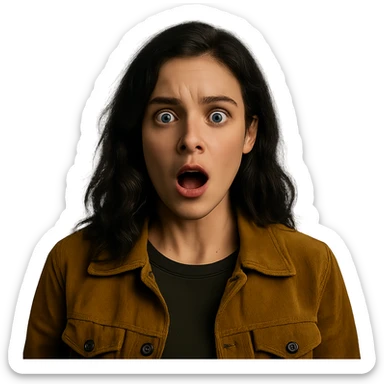 Create a centered portrait of the same woman with a surprised expression, transparent background, in the style of a Netflix series. sticker