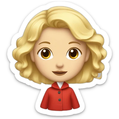 bébé fille blonde décoiffée avec une feuille d’érable rouge sur son manteau  sticker