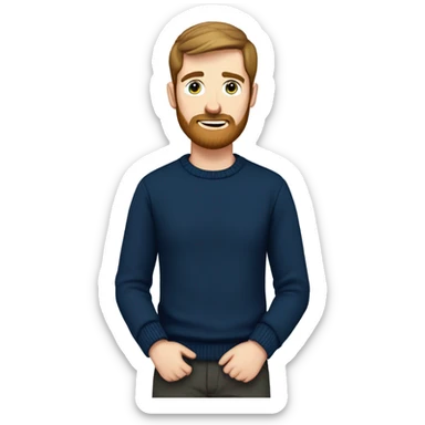 irish man blue eyes, brown short hair and short beard, wearing a smart navy blue jumper. sticker