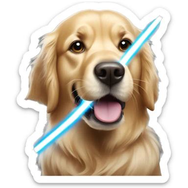 golden retriever with a lightsaber sticker